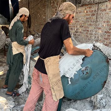 Worker with leather roll